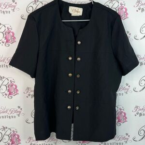 VIPetites button shirt tshirt style vintage Black Button-Up Short Sleeve Jacket